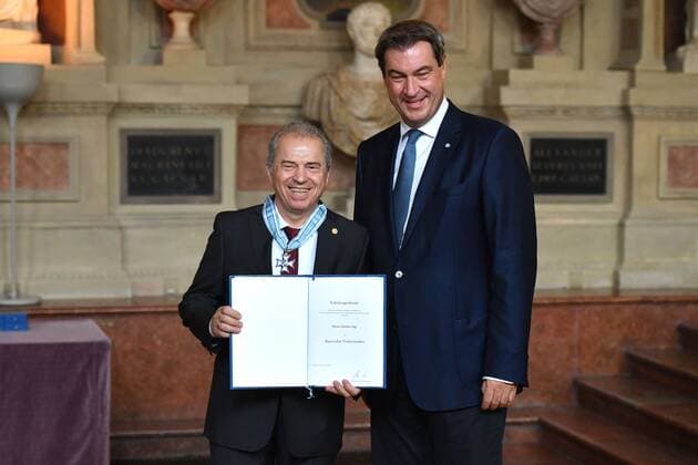 Guenther SIGL Musician,Spider Murphy Gang , Markus SOEDER State Premier of Bavaria and CSU Chairman Bavarian Order of Merit Award in the Antiquarium of the Munich Residence on 22 07 2019,