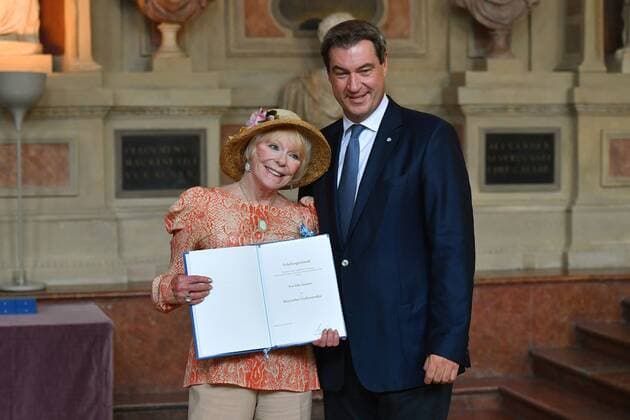 Elke SOMMER actress Markus SOEDER State Premier of Bavaria and CSU Chairman Bavarian Order of Merit awarded in the Antiquarium of the Munich Residence on 22 07 2019,