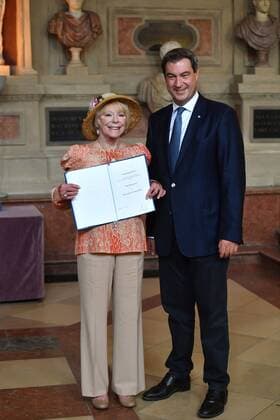 Elke SOMMER actress Markus SOEDER State Premier of Bavaria and CSU Chairman Bavarian Order of Merit awarded in the Antiquarium of the Munich Residence on 22 07 2019,