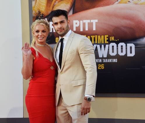 Singer Britney Spears and Sam Asghari attend the premiere of the motion dramatic comedy Once Upon A Time ...In America at the TCL Chinese Theatre in the Hollywood section of Los Angeles on Monday, July 22, 2019. Storyline: Quentin Tarantino s Once Upon a Time... in Hollywood visits 1969 Los Angeles, where everything is changing, as TV star Rick Dalton (Leonardo DiCaprio) and his longtime stunt double Cliff Booth (Brad Pitt) make their way around an industry they hardly recognize anymore. The ninth film from the writer-director features a large ensemble cast and multiple storylines in a tribute to the final moments of Hollywood s golden age.  LAP2019072222 JIMxRUYMEN