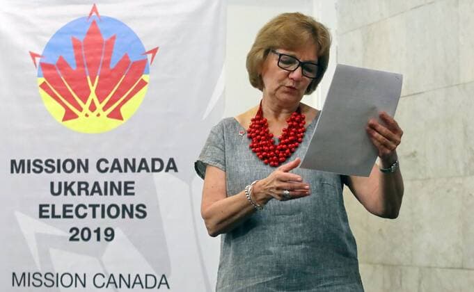 Deputy head of Mission Canada 2019 Olya Odynska-Grod attends the presentation of the mission s preliminary report on the Ukrainian parliamentary election, Kyiv, capital of Ukraine, July 22, 2019. Ukrinform. Mission Canada 2019 presents its preliminary report on Ukrainian parliamentary election  Copyright: xTARASOVx