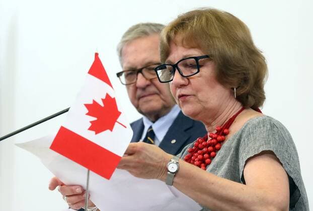 Deputy head of Mission Canada 2019 Olya Odynska-Grod attends the presentation of the mission s preliminary report on the Ukrainian parliamentary election, Kyiv, capital of Ukraine, July 22, 2019. Ukrinform. Mission Canada 2019 presents its preliminary report on Ukrainian parliamentary election  Copyright: xTARASOVx