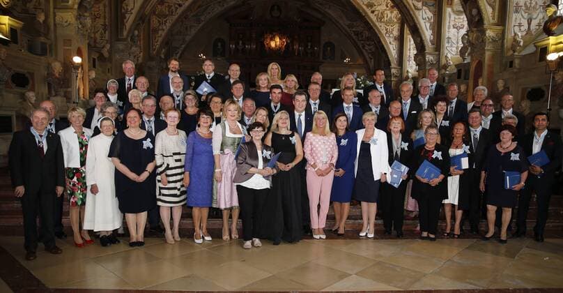 Award of the Bavarian Order of Merit Group photo with all prize winners together with the Prime Minister Markus Söder, Munich Germany Residence