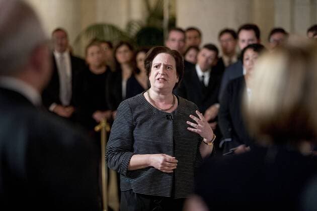 Associate Justice Elena Kagan speaks at a private ceremony in the Great Hall of the Supreme Court in Washington, Monday, July 22, 2019, where late Supreme Court Justice John Paul Stevens lies in repose. Photo Credit: Andrew Harnik CNP AdMedia 243219 2019-07-22 District of Columbia Washington  Copyright: xAdMediax STAR_243219_023