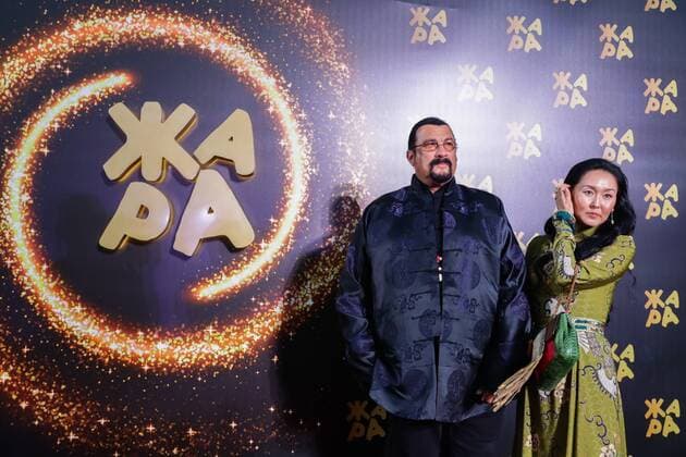 BAKU, AZERBAIJAN - JULY 25, 2019: Hollywood actor Steven Seagal with his wife Erdenetuya at the 2019 Zhara music festival. Vyacheslav Prokofyev TASS  TS0B4529