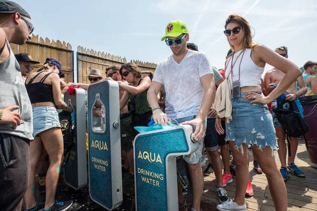 Free drinking water spots during the first day of the second weekend of the Tomorrowland music festival, Friday 26 July 2019. The 15th edition of Tomorrowland electronic music festival takes place at the De Schorre terrain in Boom from 19 to 21 July 2019 and from 26 to 28 July 2019.  DAVIDxPINTENS 05633721