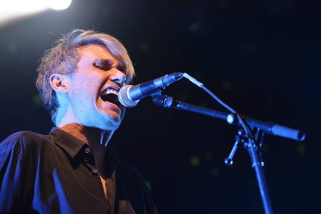 Music festival Heimspiel Knyphausen 26 28 July 2019 , concert of the band Tocotronic on 26 July 2019 Dirk von Lotzow, singer of the band Tocotronic at the music festival Heimspiel Knyphausen 2019 Eltville am Rhein Hessen Germany Draiser Hof