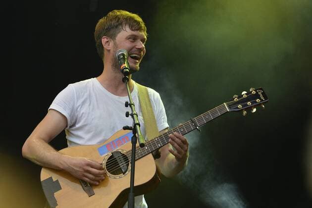 Music Festival Heimspiel Knyphausen 26 28 July 2019 , Concert on 27 July 2019 Performance of the band ClickClickDecker Click Decker at the Music Festival Heimspiel Knyphausen 2019 In the picture singer Kevin Hamann laughing Eltville am Rhein Hessen Germany Draiser Hof