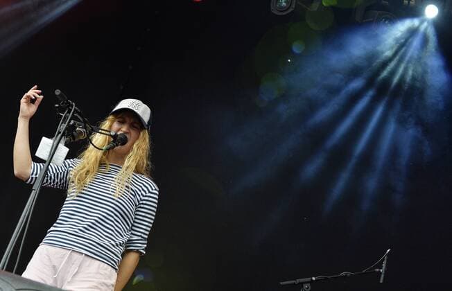 Music festival Heimspiel Knyphausen 26 28 July 2019 , Concert of the band Nullmillimeter on 27 July 2019 Performance of the band Nullmillimeter Null Millimeter at the music festival Heimspiel Knyphausen 2019 In the picture singer Naëma Faika at the microphone Eltville am Rhein Hessen Germany Draiser Hof