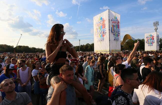 MOSCOW, RUSSIA - JULY 27, 2019: People attend the 2019 Europa Plus Live music festival at Luzhniki Sports Complex. Vladimir Gerdo TASS  TS0B49A3