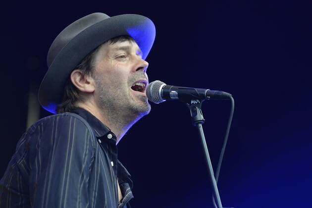 Music Festival Heimspiel Knyphausen 26 28 July 2019 , Concert by Niels Frevert and band on 28 July 2019 Niels Frevert Mitte and band at the Music Festival Heimspiel Knyphausen 2019 Frevert sings at the microphone Eltville am Rhein Hessen Germany Draiser Hof