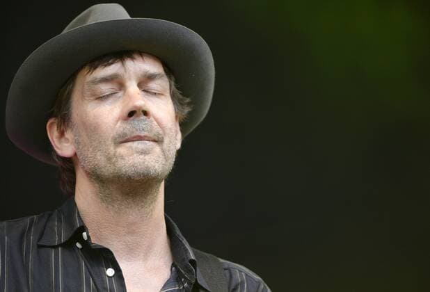 Musikfestival Heimspiel Knyphausen 26 28 July 2019 , concert by Niels Frevert and band on 28 July 2019 Niels Frevert Mitte and band at the music festival Heimspiel Knyphausen 2019 Frevert lost in thought with closed eyes, listens to the music Eltville am Rhein Hessen Germany Draiser Hof