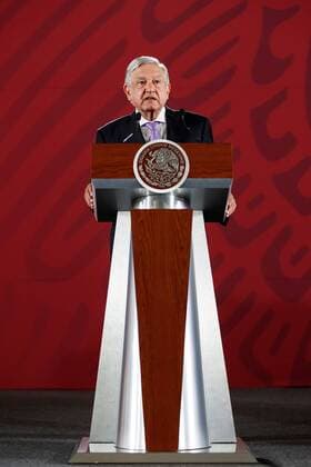 President of Mexico Andres Manuel Lopez Obrador attends a press conference at the Palacio Nacional in Mexico City, Mexico, 29 July 2019. Mexican Government has announced seven companies have been hired for the construction of a new oil refinery in Tabasco state, and the works will start on 01 August 2019. Mexican new oil refinery construction will start this week !ACHTUNG: NUR REDAKTIONELLE NUTZUNG!  Copyright: xJosexMendezx MEX8776 20190729-637000158997994121