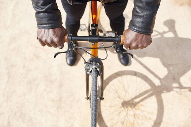 Man with bike in Barcelona model released Symbolfoto  JND00047