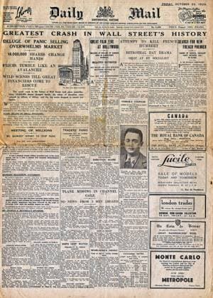 Wall Street crash newspaper headline 1929 Wall Street crash newspaper headline 1929 Copyright: xPhoto12 AnnxRonanxPicturexLibraryx ARP11A05115