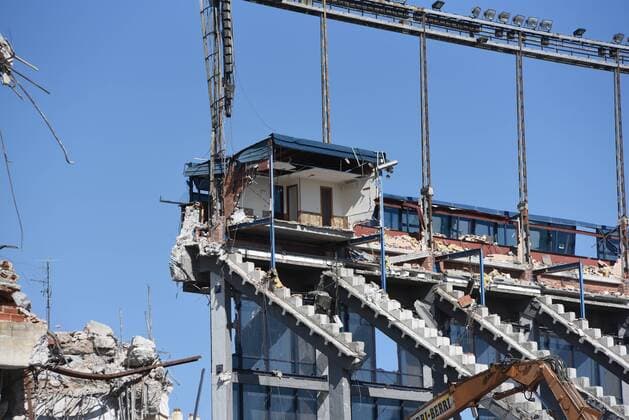 August 1, 2019, Madrid, Madrid, Spain: A view of Vicente Calderon stadium during its demolition in Madrid..Spanish football club Atletico Madrid makes 182 million euros from sale of three plots of land of the old stadium area. These have been purchased by Azora, CBRE, Vivenio, Renta Corporacion and APG. They will be used for the construction of about 400 homes and common areas. Madrid Spain - ZUMAs197 20190801_zab_s197_065 Copyright: xJohnxMilnerx