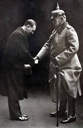 President Paul Von Hindenburg with Chancellor Adolf Hitler in 1933 President Paul Von Hindenburg with Chancellor Adolf Hitler in 1933. Hindenburg (1847 Ã¬ 2 August 1934) was a Prussian-German field marshal, statesman, and politician, and served as the second President of Germany from 1925 to 1934. World History Archive Copyright: xPhoto12 AnnxRonanxPicturexLibraryx ARP18A05381