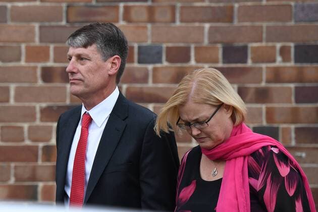 LUCAS FOWLER MEMORIAL SERVICE, Stephen and Shaunagh Fowler, the parents of Lucas Fowler, leave following a memorial service at Turramurra Uniting Church in Sydney, Friday, August, 2, 2019. Australian tourist Lucas Fowler who, along with his American girlfriend Chynna Deese, was shot dead and left on the side of a British Columbia highway. ( NO ARCHIVING, EDITORIAL USE ONLY, NO USE IN BOOKS WITHOUT CONSENT SYDNEY NSW AUSTRALIA Copyright: xDEANxLEWINSx 20190802001411548572