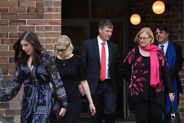 LUCAS FOWLER MEMORIAL SERVICE, Stephen and Shaunagh Fowler, the parents of Lucas Fowler, leave following a memorial service at Turramurra Uniting Church in Sydney, Friday, August, 2, 2019. Australian tourist Lucas Fowler who, along with his American girlfriend Chynna Deese, was shot dead and left on the side of a British Columbia highway. ( NO ARCHIVING, EDITORIAL USE ONLY, NO USE IN BOOKS WITHOUT CONSENT SYDNEY NSW AUSTRALIA Copyright: xDEANxLEWINSx 20190802001411548691