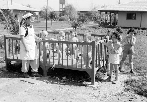 Photograph of Jewish nursery children on a Kibbutz Photograph of Jewish nursery children on a Kibbutz in Palestine during the British Mandate. Dated 1936 Copyright: xPhoto12 AnnxRonanxPicturexLibraryx ARP18A25059