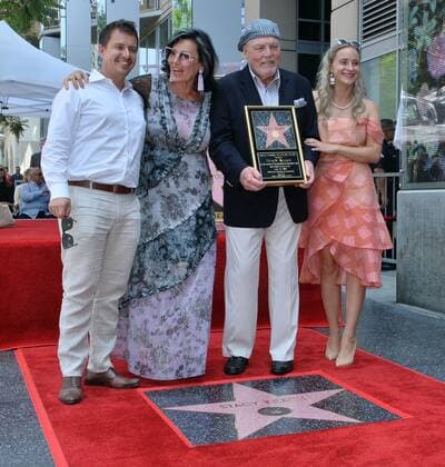 Actor Stacy Keach (3rd-L) is joined by his wife, former Polish model and actress Malgosia Tomassi (2nd-L) and their son Shannon Keach (L) and daughter Karolina Keach (R) during a ceremony honoring him with the 2,668th star on the Hollywood Walk of Fame in Los Angeles on Wednesday, July 31, 2019.  LAP2019073121 JIMxRUYMEN