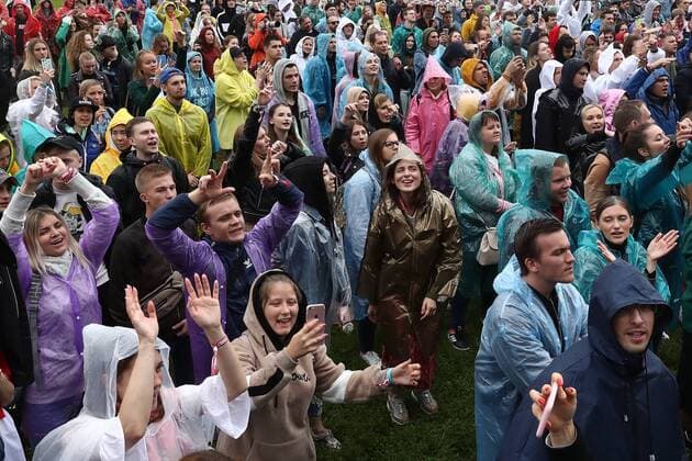 MOSCOW, RUSSIA - AUGUST 3, 2019: People attend the 2019 Afisha Picnic music festival at Moscow s Kolomenskoye Museum-Reserve. Anton Novoderezhkin TASS  TS0B553C