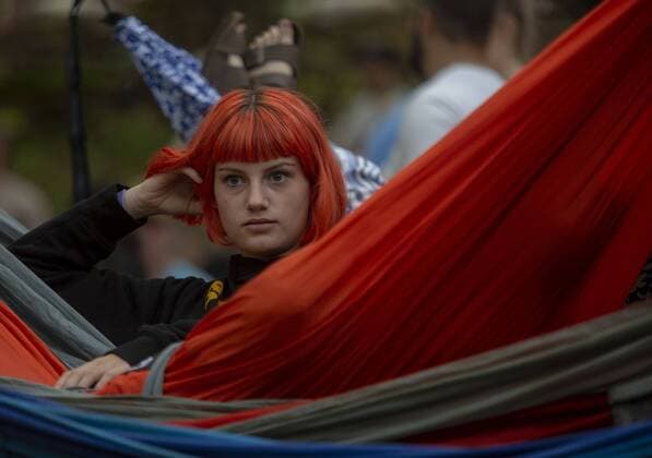 August 2, 2019, Happy Valley, Oregon, U.S: A girl in a hammock watches as Mereba performs at Pickathon Music festival in Happy Valley Oregon August 2, 2019. Happy Valley U.S. - ZUMAb190 20190802_znp_b190_029 Copyright: xNataliexBehringx