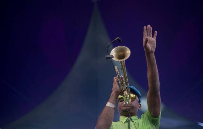 August 3, 2019, Happy Valley, Oregon, U.S: The Preservation Hall Jazz Band s trumpet player Branden Lewis performs at Pickathon Music festival in Happy Valley Oregon August 3, 2019. Happy Valley U.S. - ZUMAb190 20190803_znp_b190_022 Copyright: xNataliexBehringx