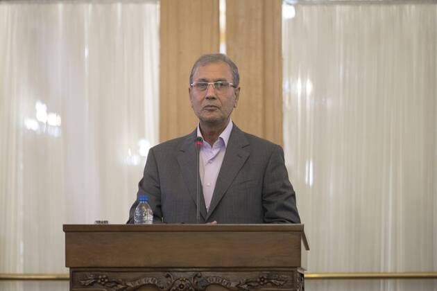 August 5, 2019, Tehran, Tehran, IRAN: Iranian cabinet Spokesman Ali Rabiei speaks before Iranian Foreign Minister Mohammad Javad Zarif giving a press conference in the capital Tehran. Tehran IRAN - ZUMAf146 20190805_zip_f146_074 Copyright: xRouzbehxFouladix