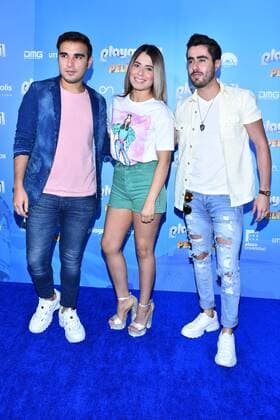 Playmobil film premiere in Mexico MEXICO CITY, MEXICO - AUGUST 10: (L-R) Alfredo Felix, Karen Luna, Sebastian Castro poses for photos during the blue carpet of Playmobil film premiere at Cinepolis Plaza Universidad on August 9, 2019 in Mexico City Mexico  Copyright: xCarlosxTischlerx EYE6900