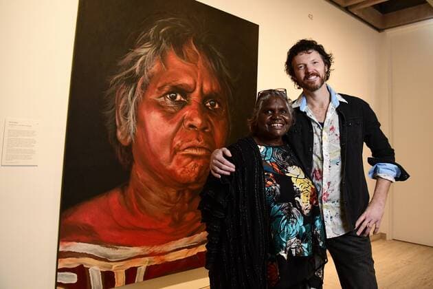 ARCHIBALD PEOPLE?S CHOICE AWARD, Aboriginal Elder Daisy Tjuparntarri Ward (left) and artist David Darcy pose for a photograph in front of David s portrait of Daisy at the Art Gallery of NSW in Sydney, Wednesday, August 14, 2019. David Darcy s portrait of Daisy, Tjuparntarri - Women s Business , has won the 2019 Archibald People s Choice award. ( NO ARCHIVING, EDITORIAL USE ONLY, NO USE IN BOOKS WITHOUT CONSENT SYDNEY NSW AUSTRALIA  Copyright: xBIANCAxDExMARCHIx 20190814001413241469