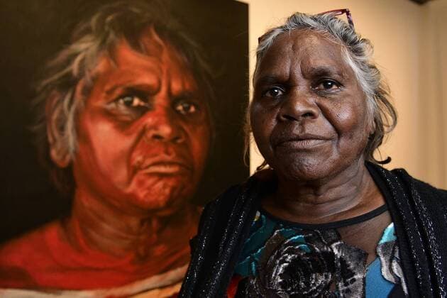 ARCHIBALD PEOPLE?S CHOICE AWARD, Aboriginal Elder Daisy Tjuparntarri Ward poses for a photograph in front of artist David Darcy s portrait of her at the Art Gallery of NSW in Sydney, Wednesday, August 14, 2019. David Darcy s portrait of Daisy, Tjuparntarri - Women s Business , has won the 2019 Archibald People s Choice award. ( NO ARCHIVING, EDITORIAL USE ONLY, NO USE IN BOOKS WITHOUT CONSENT SYDNEY NSW AUSTRALIA  Copyright: xBIANCAxDExMARCHIx 20190814001413241586