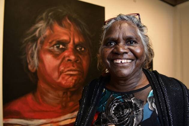 ARCHIBALD PEOPLE?S CHOICE AWARD, Aboriginal Elder Daisy Tjuparntarri Ward poses for a photograph in front of artist David Darcy s portrait of her at the Art Gallery of NSW in Sydney, Wednesday, August 14, 2019. David Darcy s portrait of Daisy, Tjuparntarri - Women s Business , has won the 2019 Archibald People s Choice award. ( NO ARCHIVING, EDITORIAL USE ONLY, NO USE IN BOOKS WITHOUT CONSENT SYDNEY NSW AUSTRALIA  Copyright: xBIANCAxDExMARCHIx 20190814001413241518