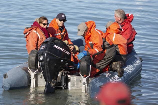 Federal Foreign Minister Heiko Maas, SPD, visits Sirmilik National Park in Pond Inlet Canada Here in a heat protection suit before crossing into the National Park 15 08 2019 Pond Inlet Canada Copyright: xThomasxImo photothek.netx