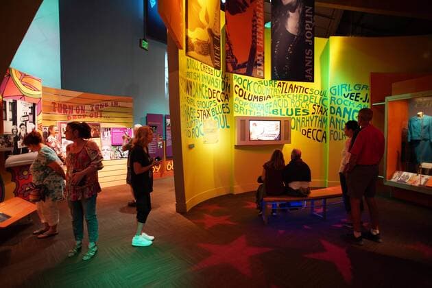 Guests walk through the Woodstock Museum at the 50th anniversary of the Woodstock Music Festival at Bethel Woods Center For The Arts on Friday, August 16, 2019 in Bethel, New York. Woodstock was a music festival held August 15Ð18, 1969, which attracted an audience of more than 400,000 and is widely regarded as a pivotal moment in popular music history.  NYP20190816141 JOHNxANGELILLO