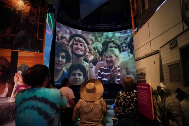 Guests walk through the Woodstock Museum at the 50th anniversary of the Woodstock Music Festival at Bethel Woods Center For The Arts on Friday, August 16, 2019 in Bethel, New York. Woodstock was a music festival held August 15Ð18, 1969, which attracted an audience of more than 400,000 and is widely regarded as a pivotal moment in popular music history.  NYP20190816139 JOHNxANGELILLO