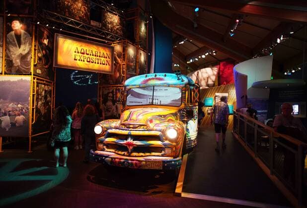 Guests walk through the Woodstock Museum at the 50th anniversary of the Woodstock Music Festival at Bethel Woods Center For The Arts on Friday, August 16, 2019 in Bethel, New York. Woodstock was a music festival held August 15Ð18, 1969, which attracted an audience of more than 400,000 and is widely regarded as a pivotal moment in popular music history.  NYP20190816138 JOHNxANGELILLO