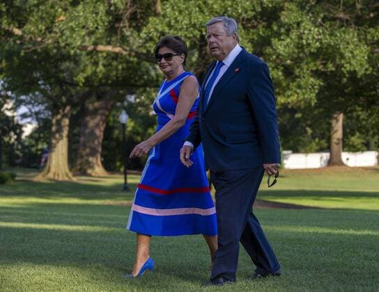 Amalija Knavs and Viktor Knavs, the parents of first lady Melania Trumpreturn to the White House following a stay in Bedminster, New Jersey in Washington, D.C. on Sunday, August 18, 2019.  WAP20190818013 TASOSxKATOPODIS