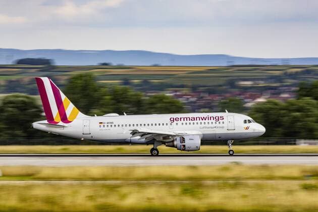 DEU, Germany, Baden Württemberg, Stuttgart, 02 08 2019 Airport Stuttgart, IATA Code STR, ICAO Code EDDS Aircraft at landing Registration D AKNS, Germanwings, Airbus A319 112