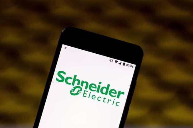 August 19, 2019, GloRia De Dourados, Mato Grosso do Sul, Brazil: In this photo illustration the Schneider Electric logo is displayed on a smartphone. GloRia De Dourados Brazil - ZUMAs197 20190819_zab_s197_025 Copyright: xRafaelxHenriquex