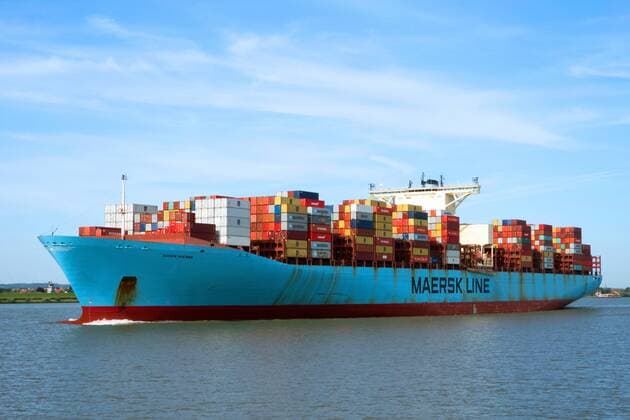 Container giant Eugen Maersk on the Lower Elbe container ship Eugen Maersk on river Elbe McPBAS McPBAS