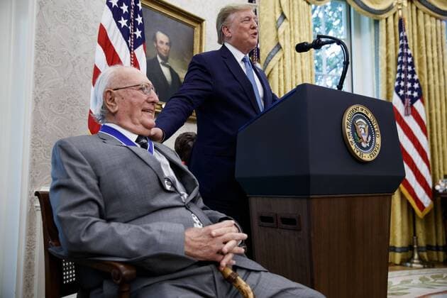 US President Donald J. Trump delivers remarks after awarding the Presidential Medal of Freedom to NBA Boston Celtics legend Robert Cousy during a ceremony in the Oval Office of the White House in Washington, DC, USA, 22 August 2019. Cousy, who played point guard with the Boston Celtics from 1950 to 1963, played in 13 straight NBA All-Star Games and earned six NBA championship rings. Copyright: xThewx xPoolxviaxCNPx xMediaPunchx