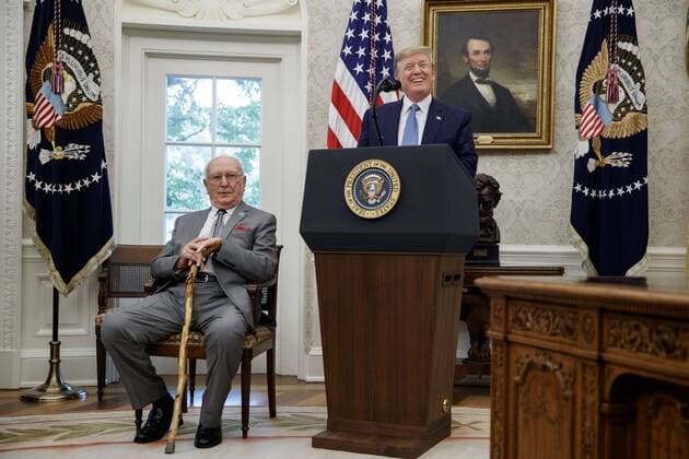 US President Donald J. Trump delivers remarks prior to awarding the Presidential Medal of Freedom to NBA Boston Celtics legend Robert Cousy during a ceremony in the Oval Office of the White House in Washington, DC, USA, 22 August 2019. Cousy, who played point guard with the Boston Celtics from 1950 to 1963, played in 13 straight NBA All-Star Games and earned six NBA championship rings. Copyright: xThewx xPoolxviaxCNPx xMediaPunchx