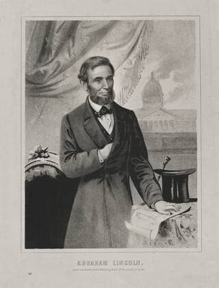 Abraham Lincoln, Three-Quarter Length Portrait with Hand on Emancipation Proclamation, Published by John H. Bufford, 1862  Copyright: xCircaxImagesx ghi-circa06457