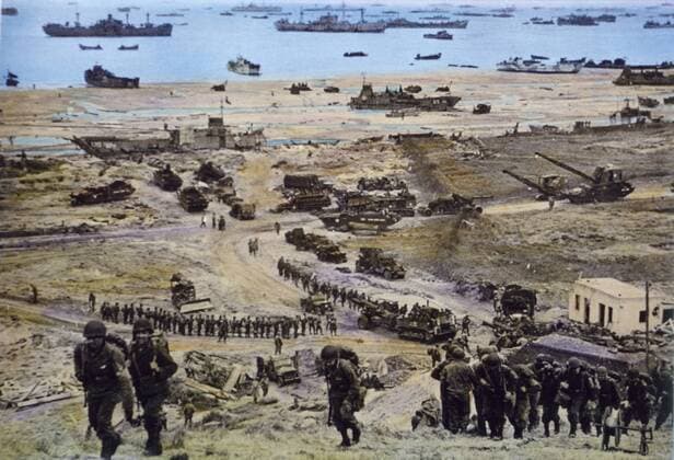 American Men and Equipment Moving in on Omaha Beach, Normandy, France, by U.S. Signal Corps, June 8, 1944  Copyright: xJTxVintagex jtv011695
