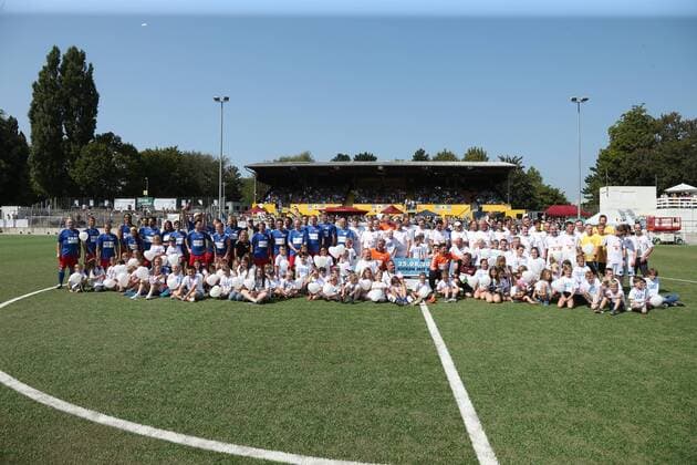 Hamburg Team Photo with the Hamburg Allstars and the Placebo Kickers Charity Football Event Kicking with Heart at the Sports Field SC Victoria Hoheluft Stadium in Hamburg on 25 8 2019