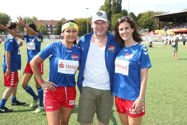Hamburg Cintia Valsgaard Stefan Orth and Katja Suding at the charity football event Kicken mit Herz at the sports field SC Victoria Hoheluft Stadium in Hamburg on 25 8 2019