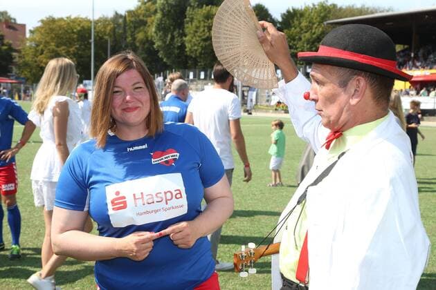 Hamburgs second mayor Katharina Fegebank at the charity football event Kicken mit Herz at the sports field SC Victoria Hoheluft Stadium in Hamburg on 25 8 2019