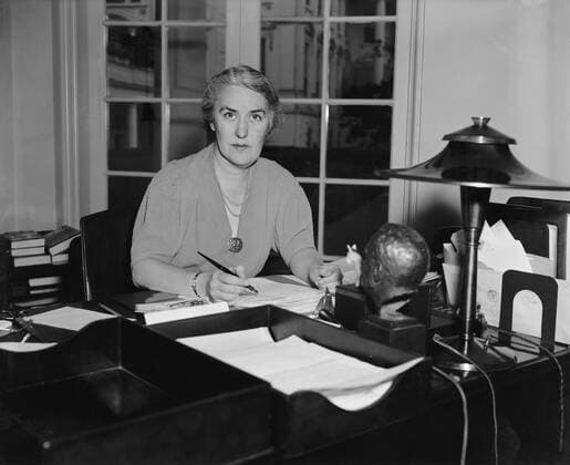 Mrs. Marguerite Lehand Personal Secretary to President Franklin Roosevelt Seated Portrait at Desk Washington DC USA Harris & Ewing 1938  Copyright: xCircaxImagesx ghi-circa05608