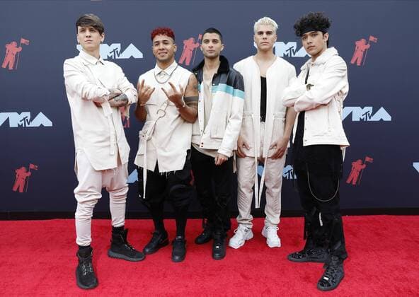 The band CNCO arrives on the red carpet at the 36th annual MTV Video Music Awards at the Prudential Center in Newark, NJ on Monday, August 26, 2019.  NJP20190826116 JOHNxANGELILLO